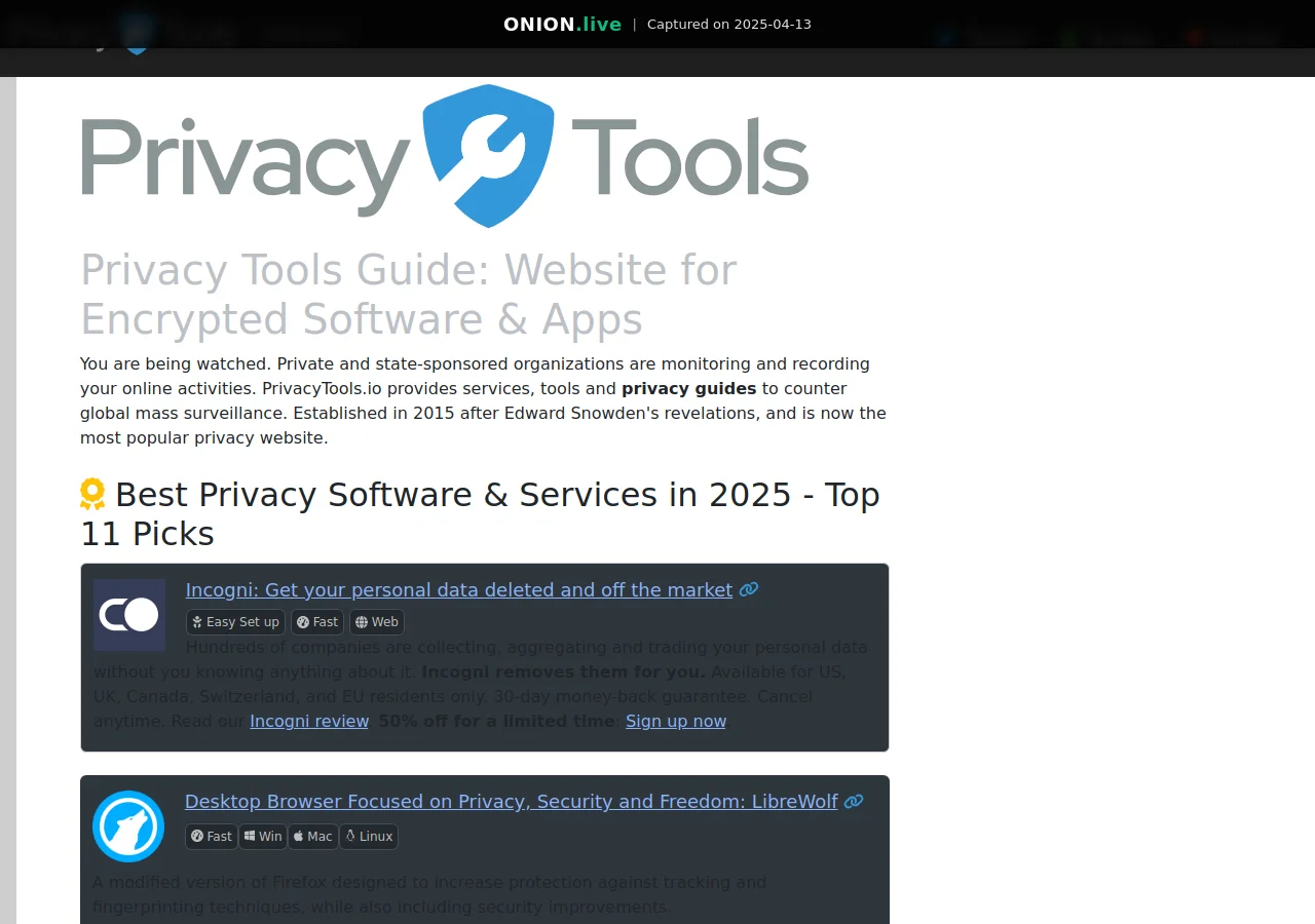 Privacytools screenshot
