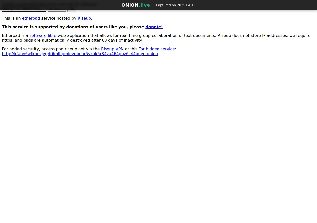 Riseup Etherpad screenshot