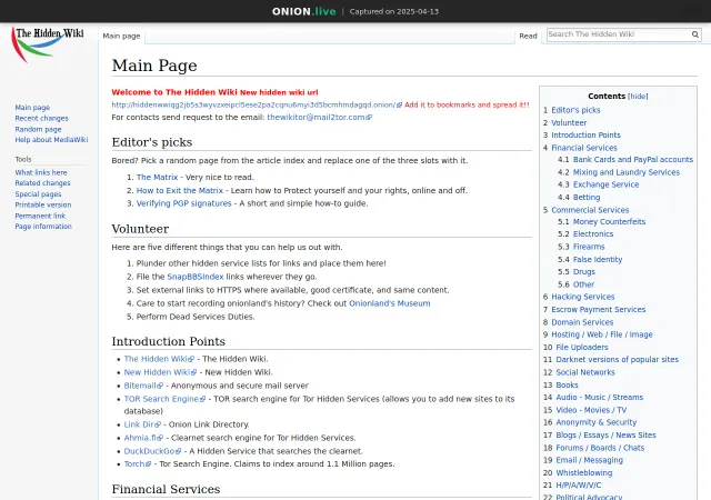 The Hidden Wiki screenshot